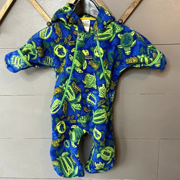 Patagonia Vintage Fleece Bunting Outfit One Piece Blue Green Infant size 6mo
